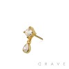 316L SURGICAL STEEL THREADLESS PUSH IN TEAR DROP CZ DANGLE TOP PART